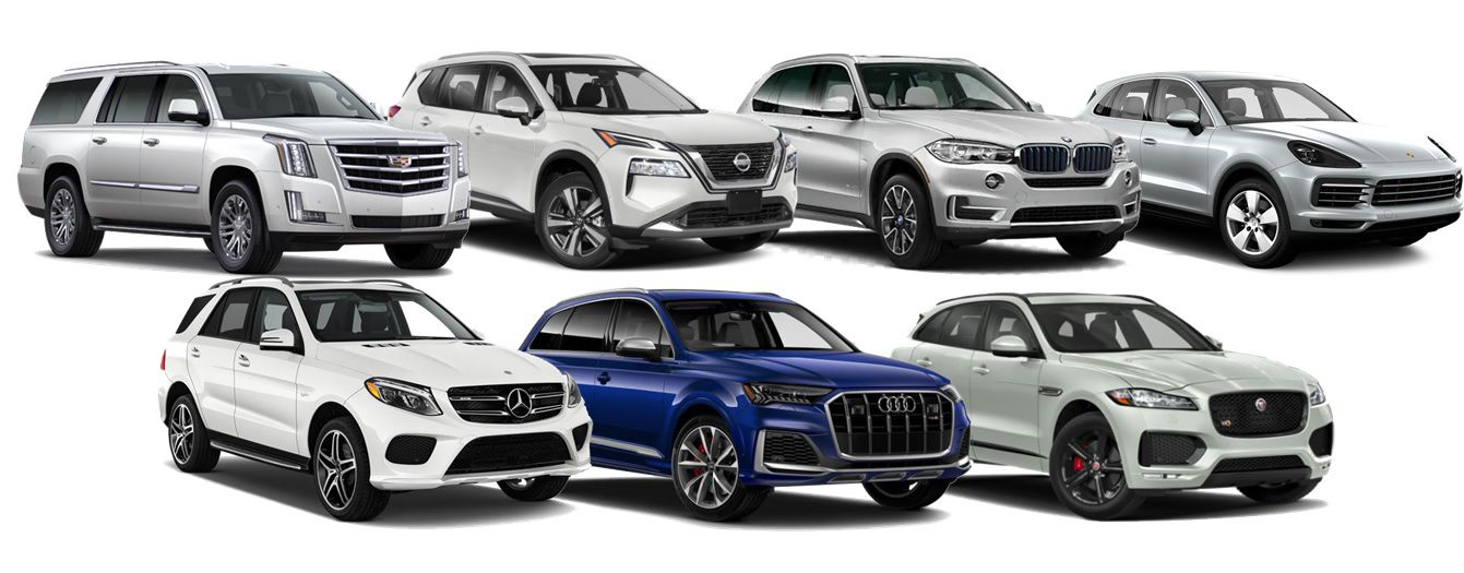 Cadillac Escalade ESV, Nissan Rogue, BMW X5, Porsche Cayenne, Mercedes Benz GLE 350, Audi Q7, Jaguar F-PACE